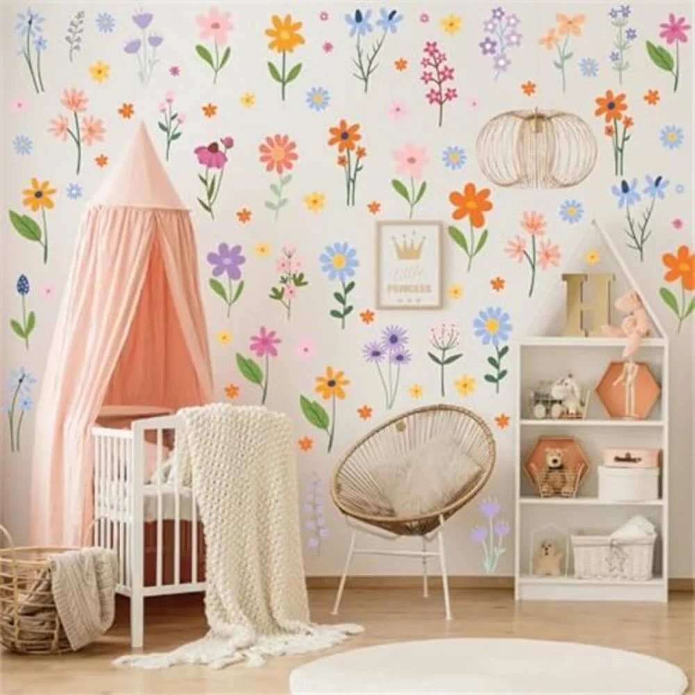 Flower Wall Decals 102 Pcs Spring Wildflower Stickers Peel Stick Girls Bedroom